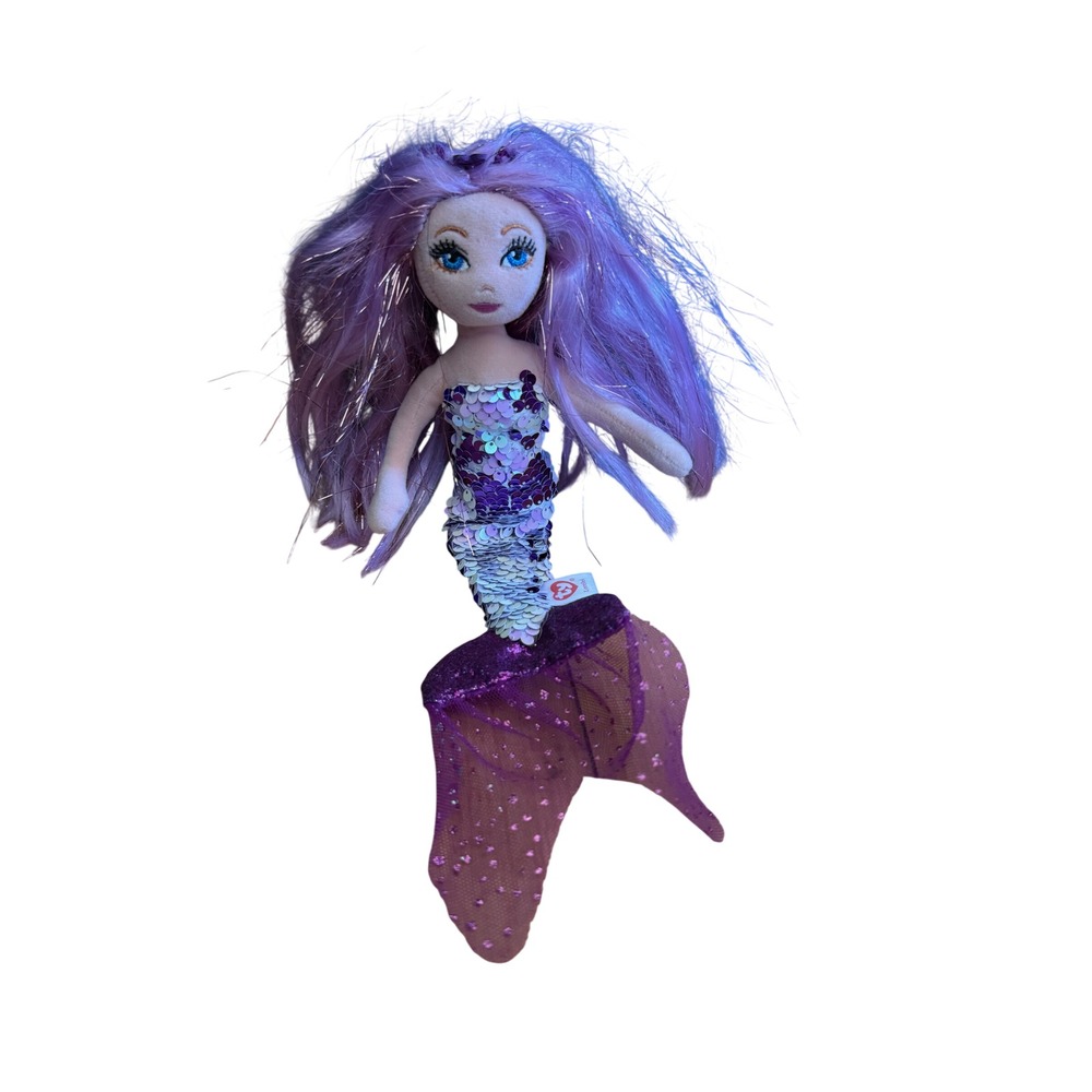 Ty Sea Sequins Lorelei Mermaid Purple Reversible Sequin Plush Doll Tinsel Hair